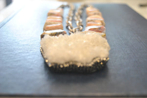 PINK PERUVIAN OPAL AND DRUZY PENDANT STATEMENT LONG NECKLACE