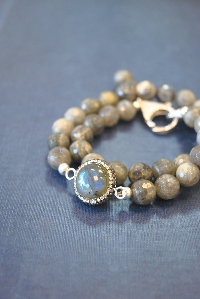 LABRADORITE AND SWAROVSKI CRYSTALS WRAP BRACELET OR A CHOKER