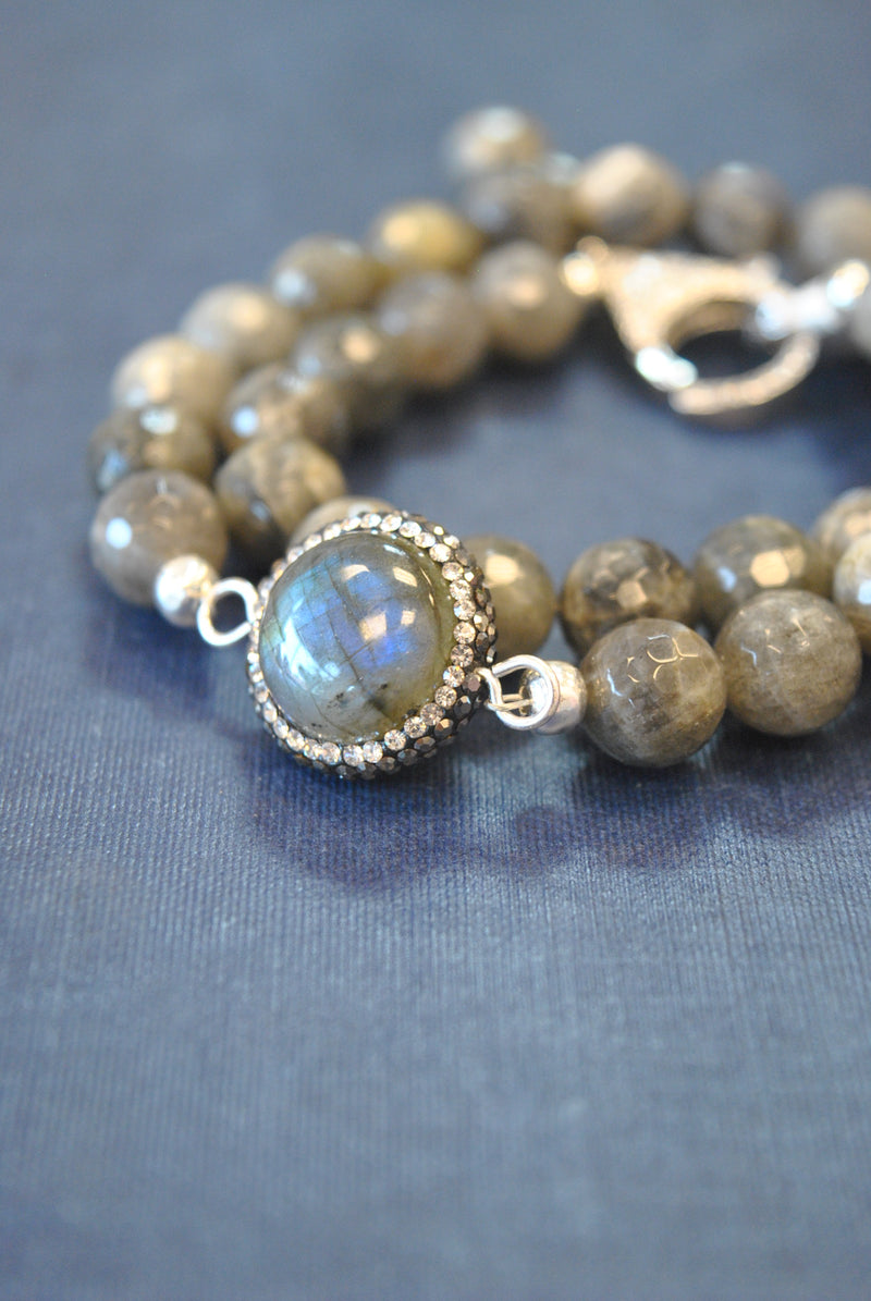 LABRADORITE AND SWAROVSKI CRYSTALS WRAP BRACELET OR A CHOKER