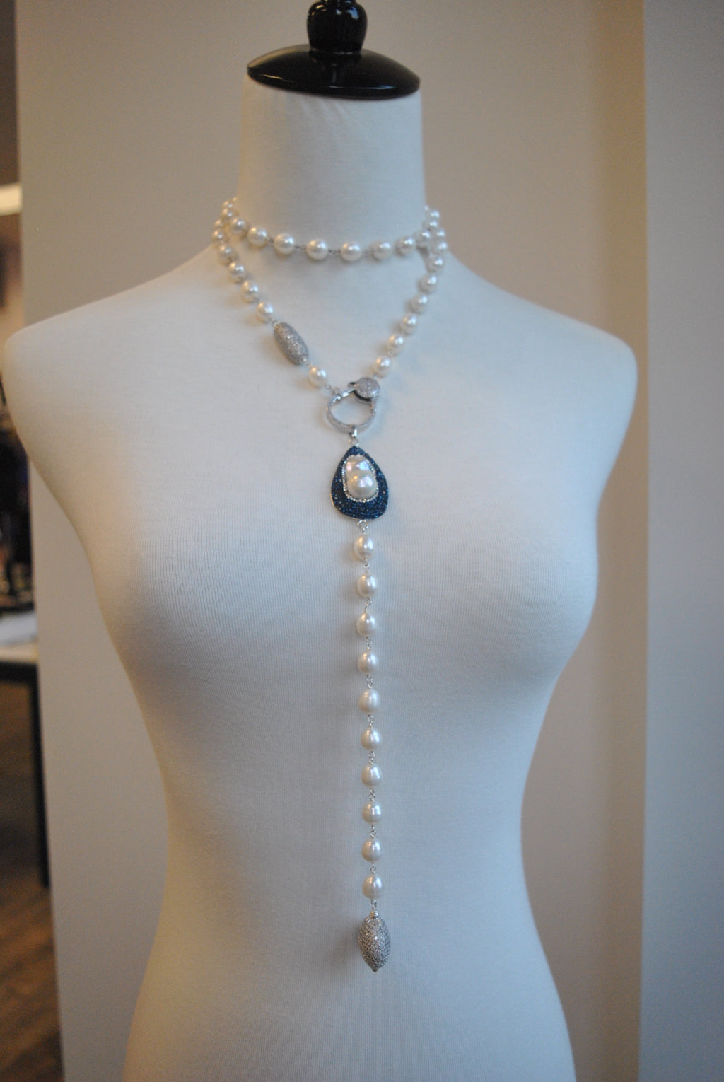 WHITE FRESHWATER PEARLS DROP STATAEMENT NECKLACE 3 IN 1