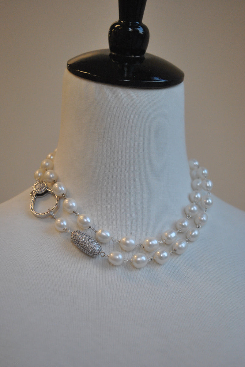 WHITE FRESHWATER PEARLS DROP STATAEMENT NECKLACE 3 IN 1