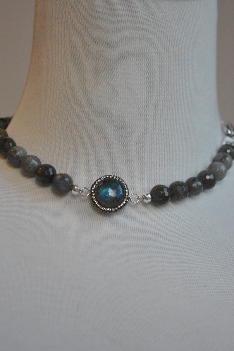 LABRADORITE AND SWAROVSKI CRYSTALS WRAP BRACELET OR A CHOKER