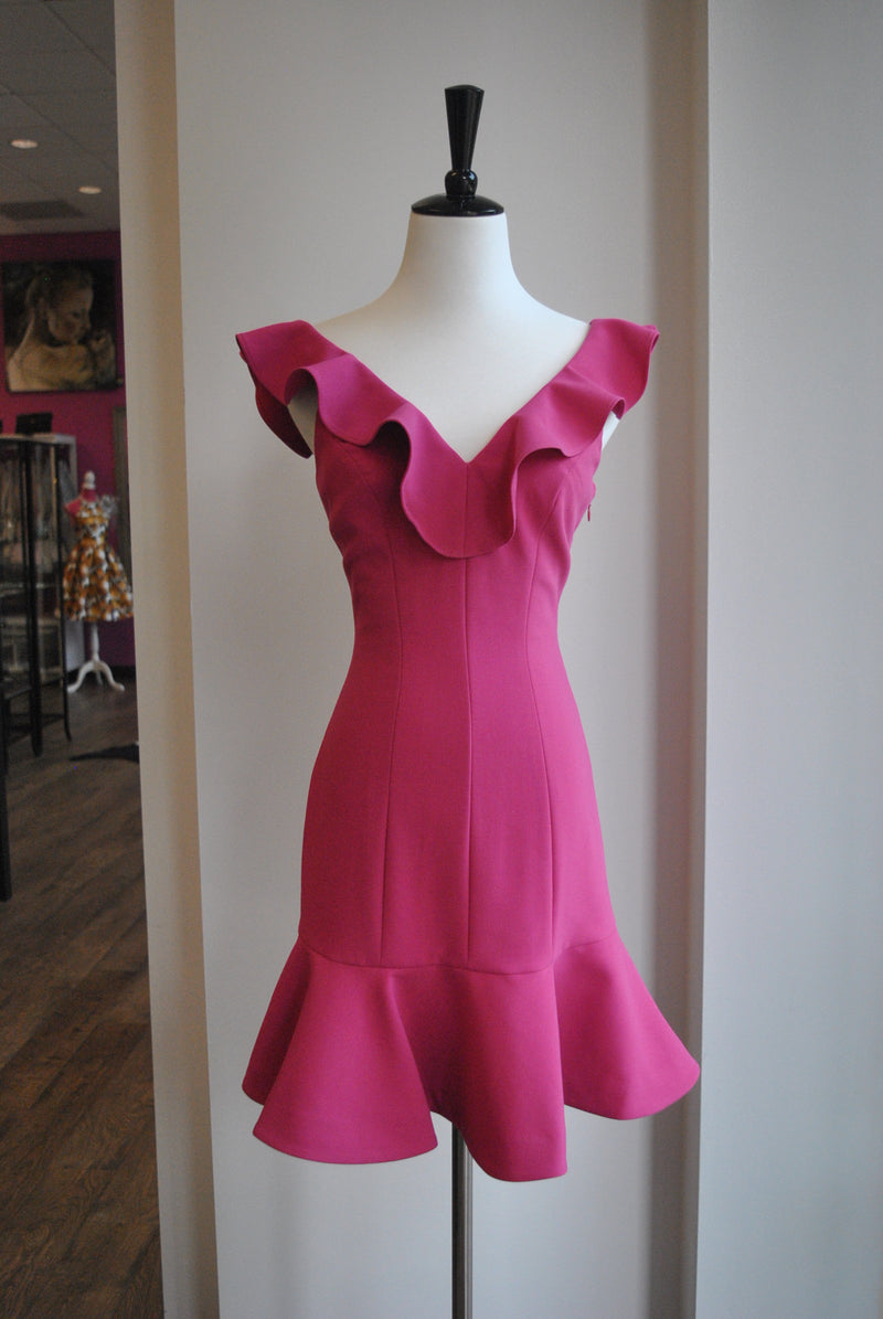 CLEARANCE - FUSCHIA PINK MINI DRESS WITH RUFFLES