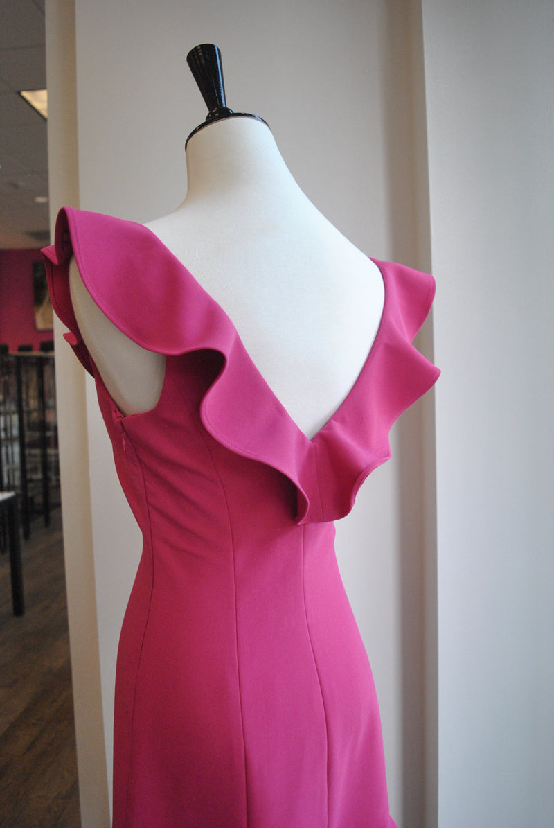 CLEARANCE - FUSCHIA PINK MINI DRESS WITH RUFFLES
