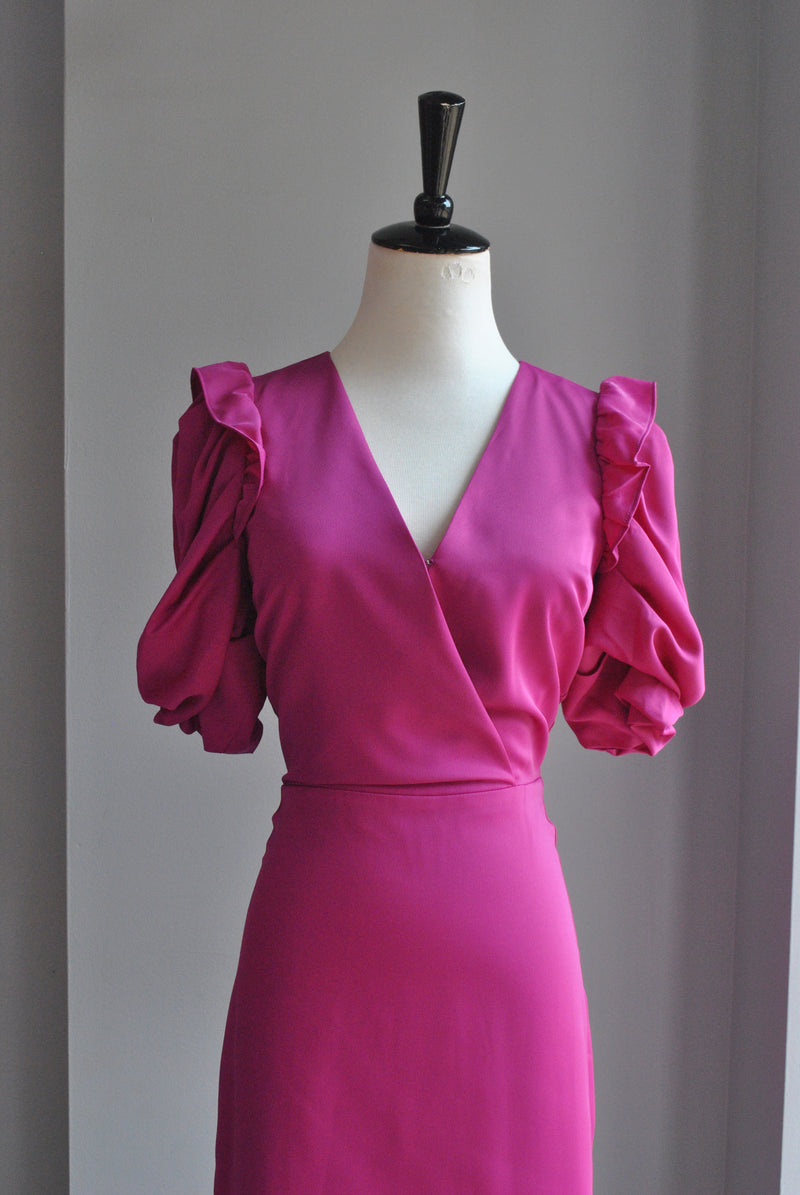 MAGENTA MINI PARTY DRESS WITH STATEMENT SLEEVES