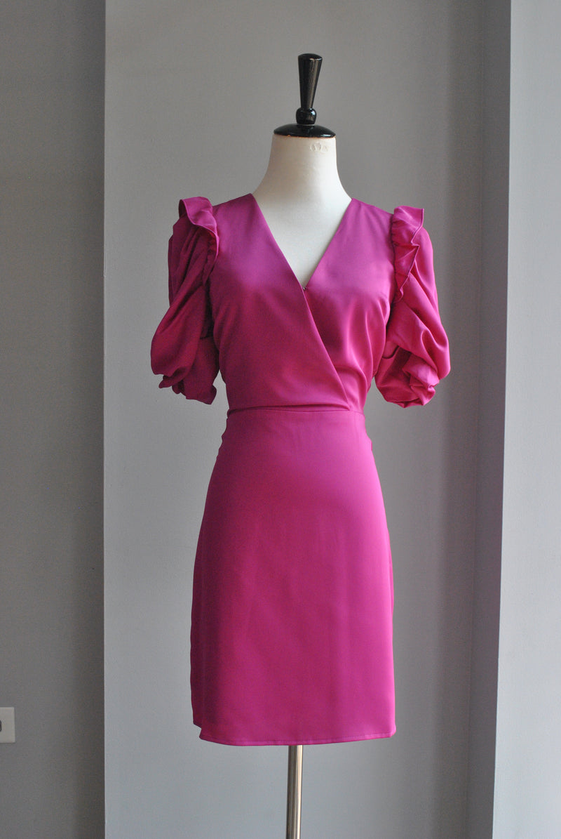 MAGENTA MINI PARTY DRESS WITH STATEMENT SLEEVES
