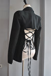 BLACK SIMPLE BLAZER WITH OPEN TIE BACK
