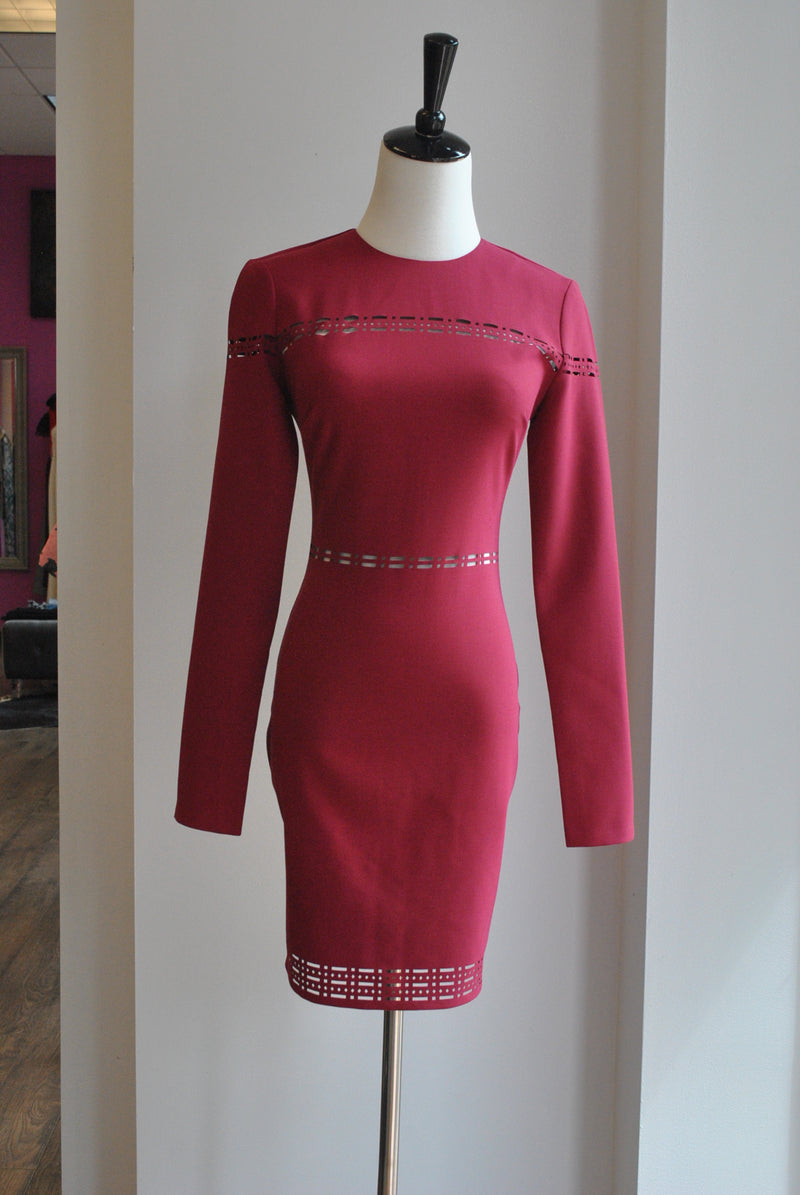 CLEARANCE - FUSCHIA PINK LASER CUT MINI DRESS
