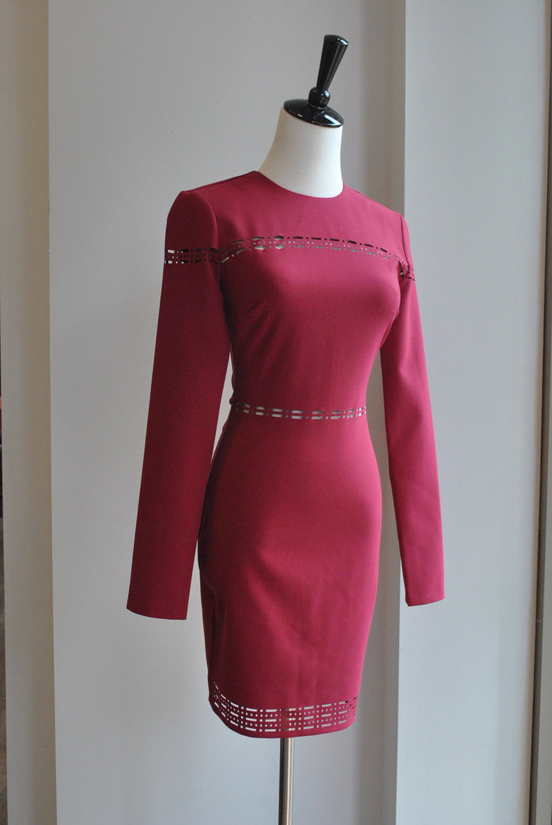 CLEARANCE - FUSCHIA PINK LASER CUT MINI DRESS