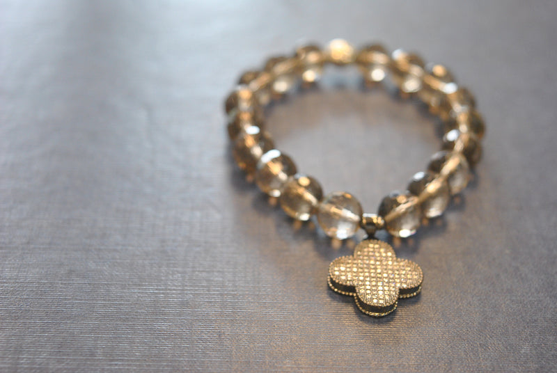 SMOKY QUARTZ STRETCHY BRACELET SET WITH CHARMS