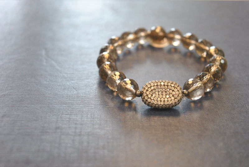 SMOKY QUARTZ STRETCHY BRACELET SET WITH CHARMS