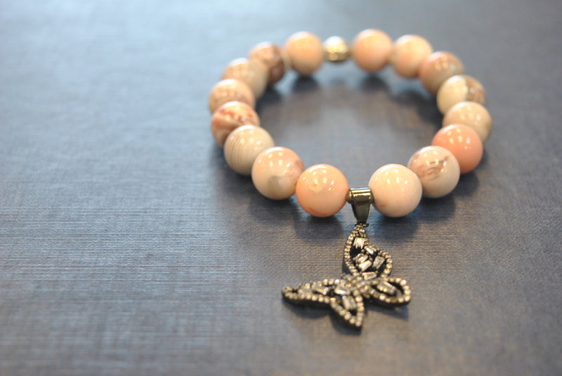 PINK BOTSWANA AGATE STRETCHY BRACELETS WITH RHINESTONES
