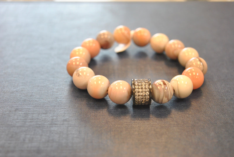 PINK BOTSWANA AGATE STRETCHY BRACELETS WITH RHINESTONES