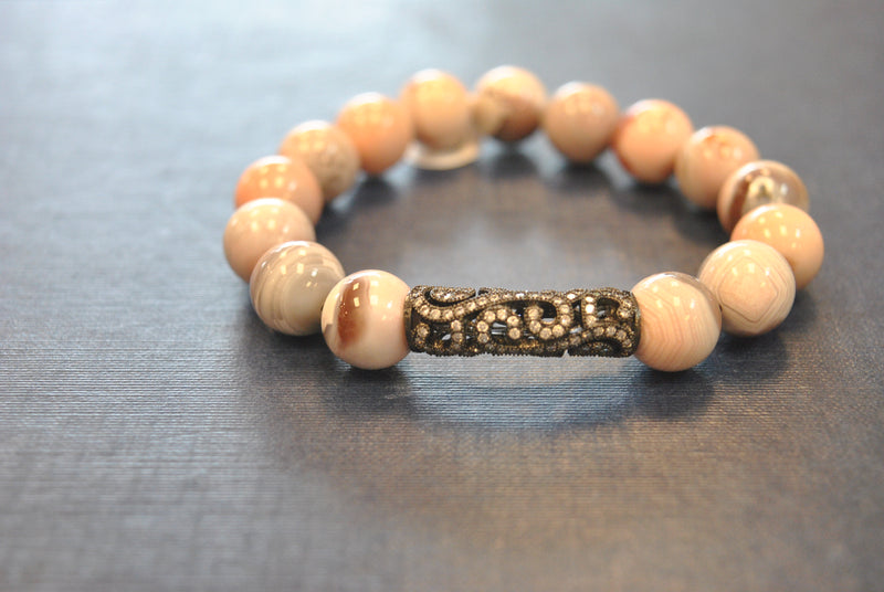 PINK BOTSWANA AGATE STRETCHY BRACELETS WITH RHINESTONES
