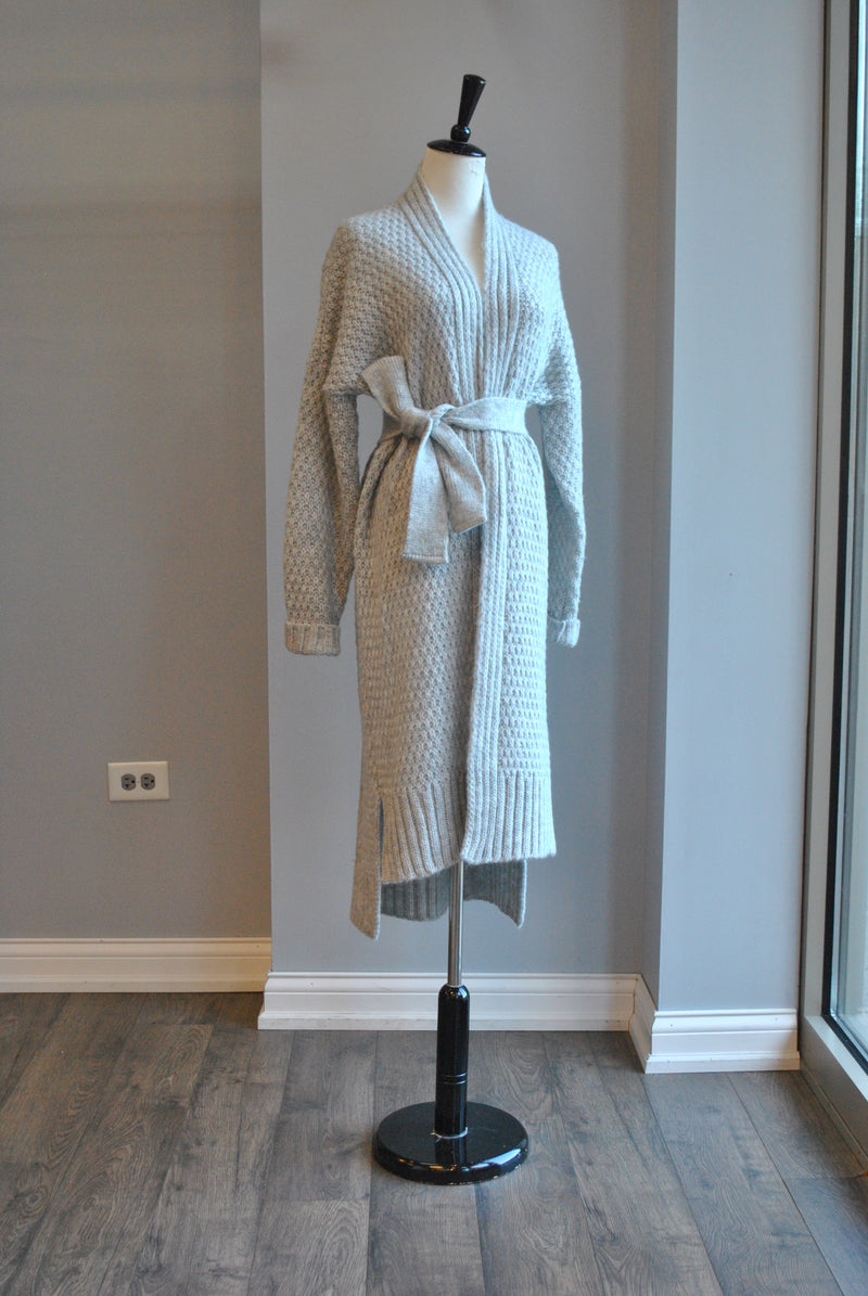 LIGHT GREY OPEN STYLE CARDIGAN WITH A BELT