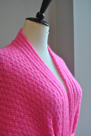HOT PINK OPEN STYLE CARDIGAN SWEATER WITH A BELT
