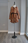BROWN SNAKE PRINT MINI FALL DRESS WITH THE STATEMENT SLEEVES