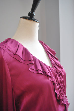 FUSCHIA SILKY DRESS WITH ELASTIC WAIST AND RUFFLES