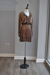 TOBACCO BROWN SILKY FALL DRESS WITH ELASTIC WAIST