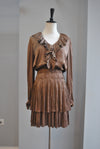 TOBACCO BROWN SILKY FALL DRESS WITH ELASTIC WAIST