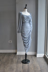DUSTY BLUE MIDI FIT DRESS WITH STATEMENT SLEEVES