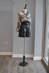 BLACK FAUX LEATHER HIGH WAISTED SHORTS WITH A BELT AND SIDE POCKETS
