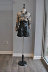 BLACK FAUX LEATHER HIGH WAISTED SHORTS WITH A BELT AND SIDE POCKETS
