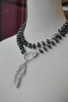 PEACOCK FRESHWATER PEARLS LONG STATEMENT NECKLACE WITH FEATHER PENDANT