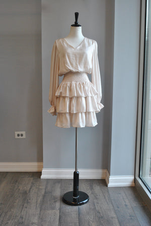 CREAM SILKY DRESS WITH RUFFLES
