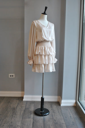 CREAM SILKY DRESS WITH RUFFLES