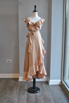 CHAMPAGNE SILKY HIGH AND LOW WRAP DRESS