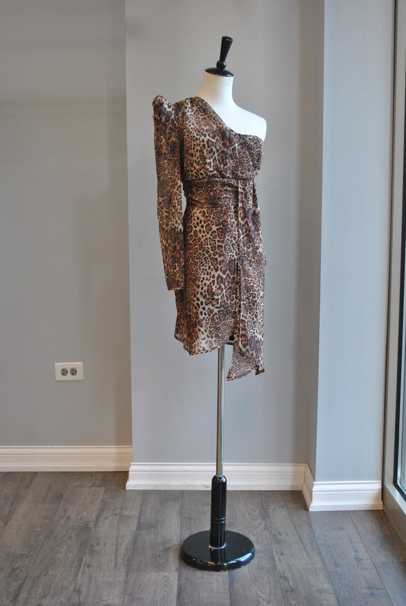 CHEETAH PRINT ASYMETRIC PARTY DRESS