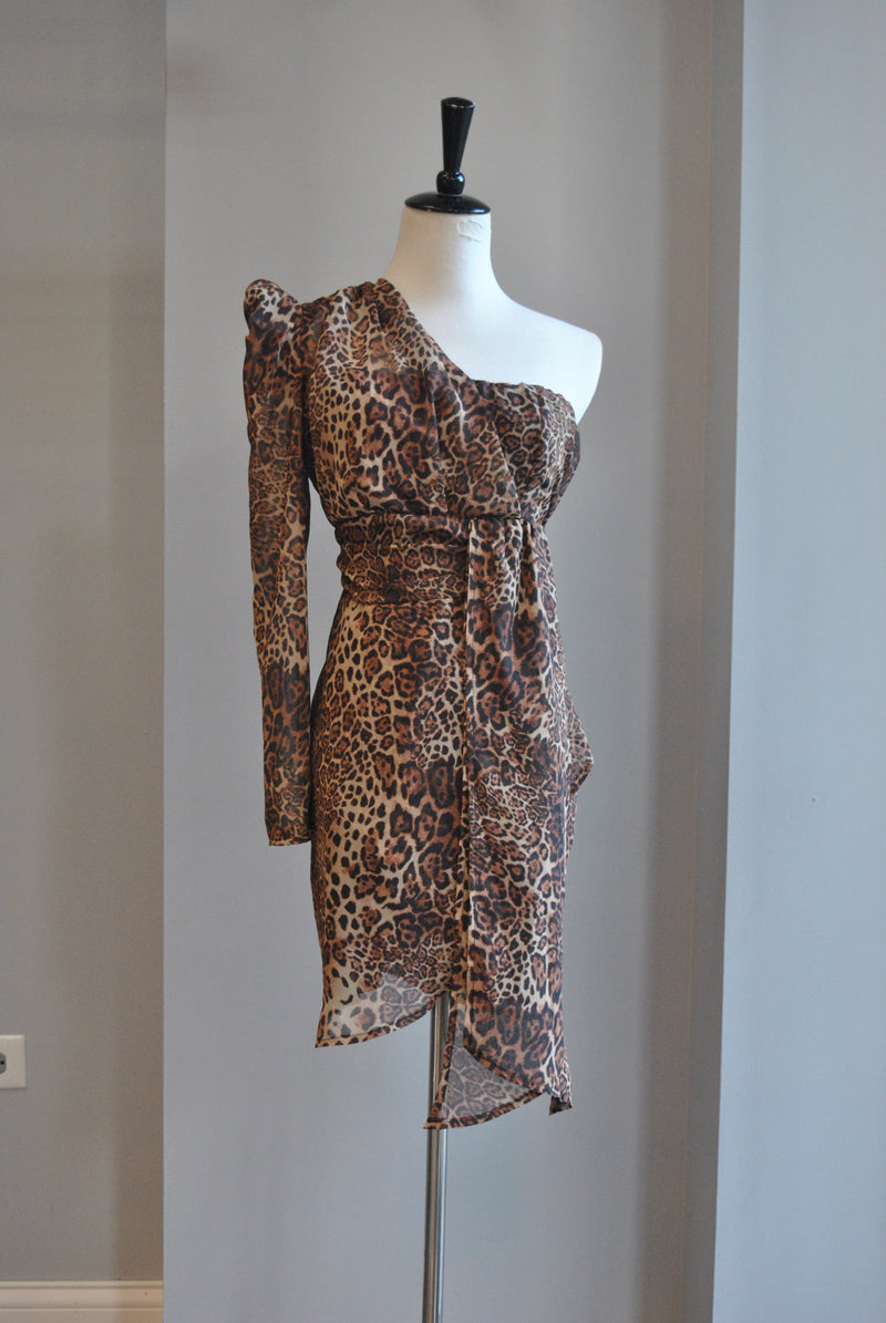 CHEETAH PRINT ASYMETRIC PARTY DRESS
