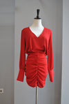 RED MINI PARTY DRESS WITH RUSHING