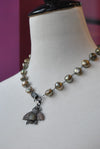 OLIVE GREEN FRESHWATER PEARLS NECKLACE WITH A BEE PENDANT