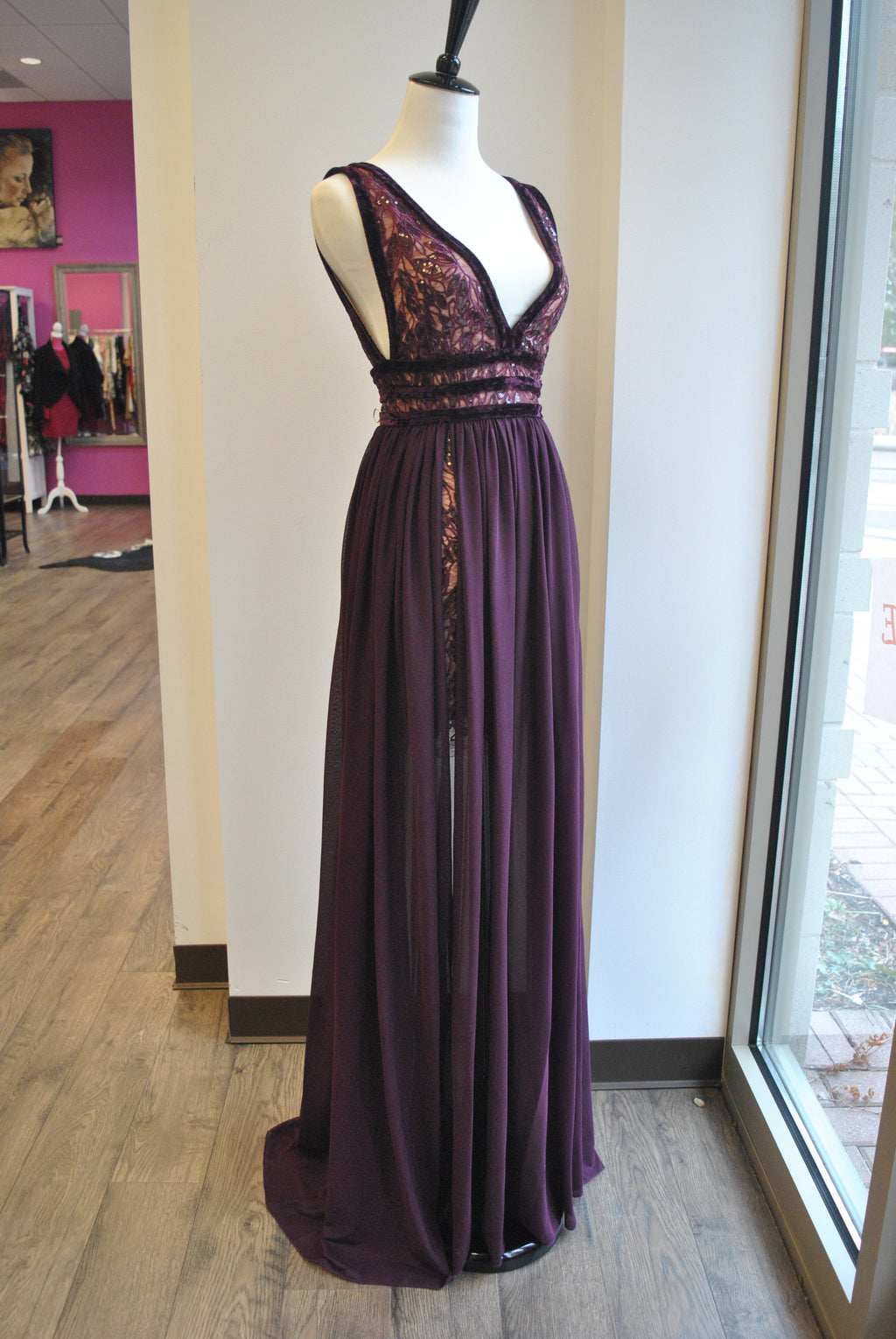 PLUM COLOR LONG DRESS WITH