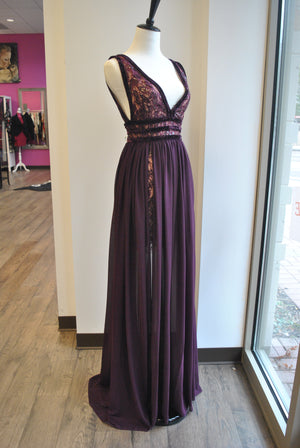 PLUM COLOR LONG DRESS WITH