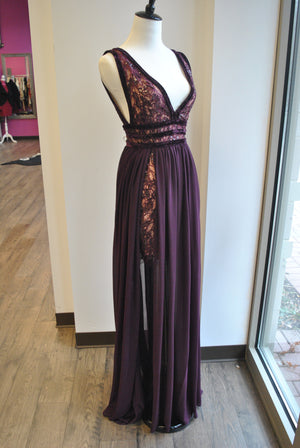 PLUM COLOR LONG DRESS WITH