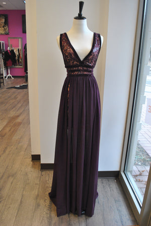 PLUM COLOR LONG DRESS WITH