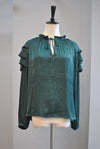 EMERALD GREEN SILKY SET OF MINI SKIRT AND A TOP WITH STUDS DETAIL