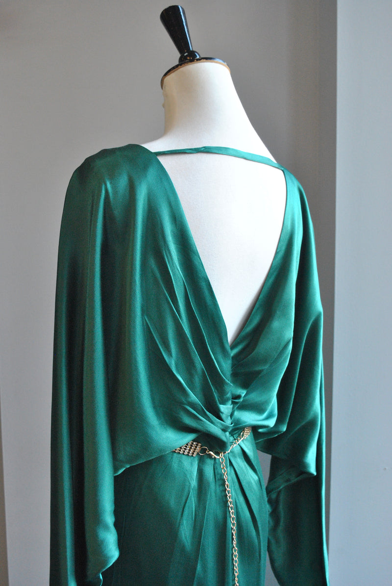 EMERALD GREEN SATIN LONG DRESS