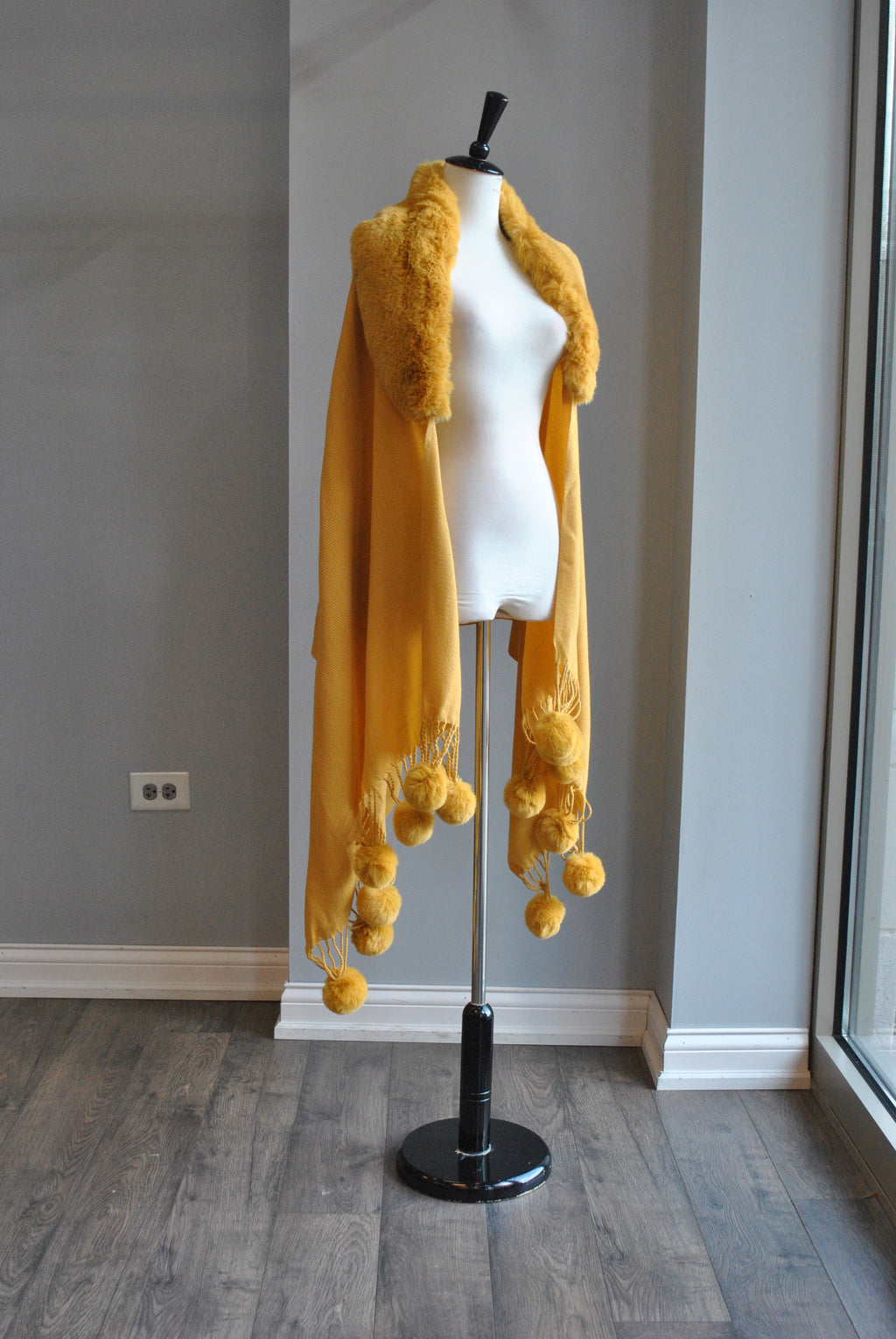 MUSTARD POM POM SHAWL