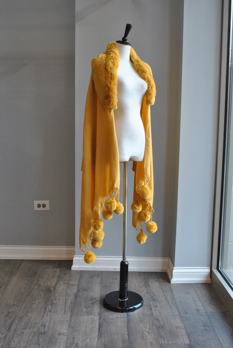 MUSTARD POM POM SHAWL