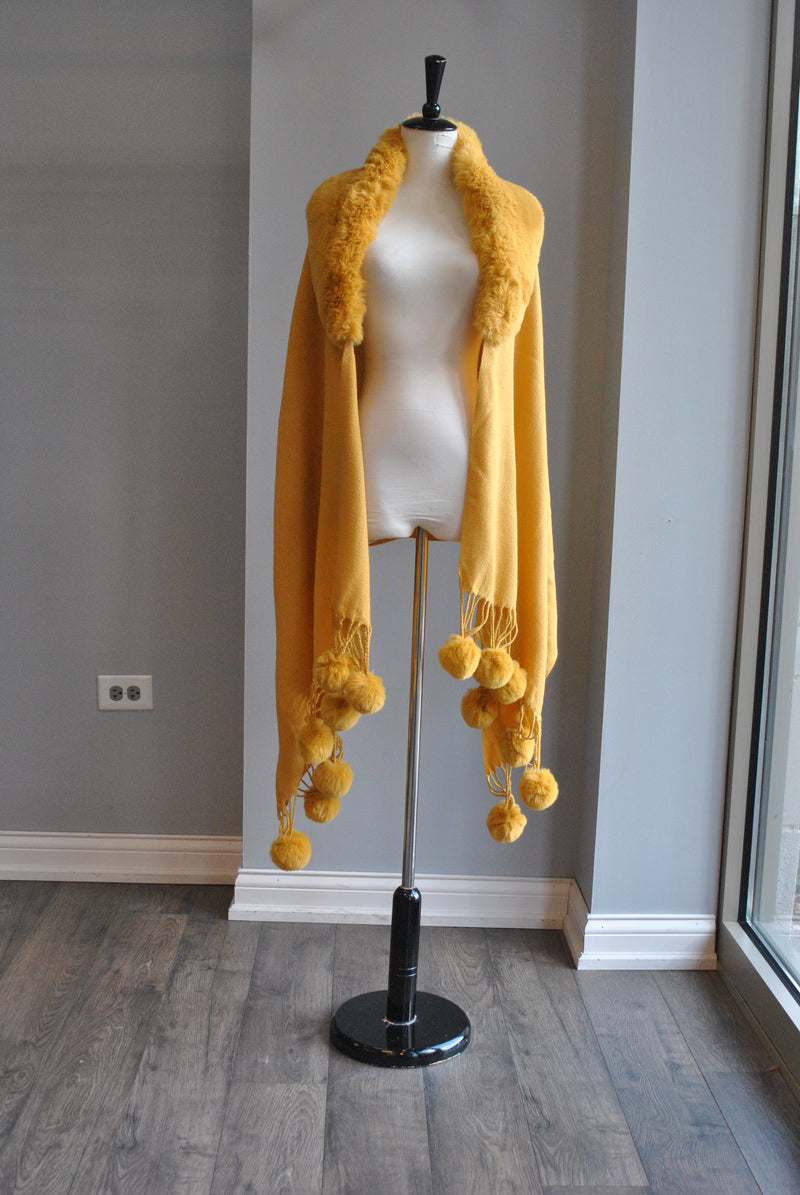 MUSTARD POM POM SHAWL