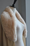 LIGHT CREAM POM POM SHAWL WITH FAUX FUR