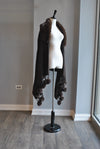 CHOCOLATE BROWN POM POM SHAWL WITH FAUX FUR