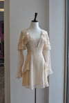 CLEARANCE - BEIGE AND GOLD A-LINE MINI DRESS WITH RUFFLE DETAILS