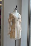CLEARANCE - BEIGE AND GOLD A-LINE MINI DRESS WITH RUFFLE DETAILS