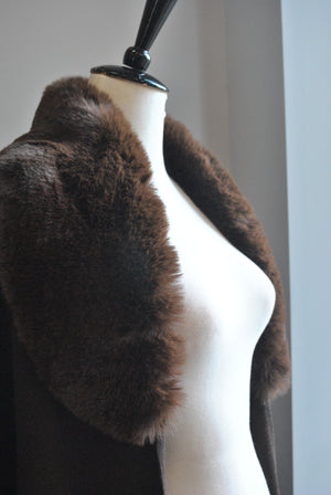 CHOCOLATE BROWN POM POM SHAWL WITH FAUX FUR