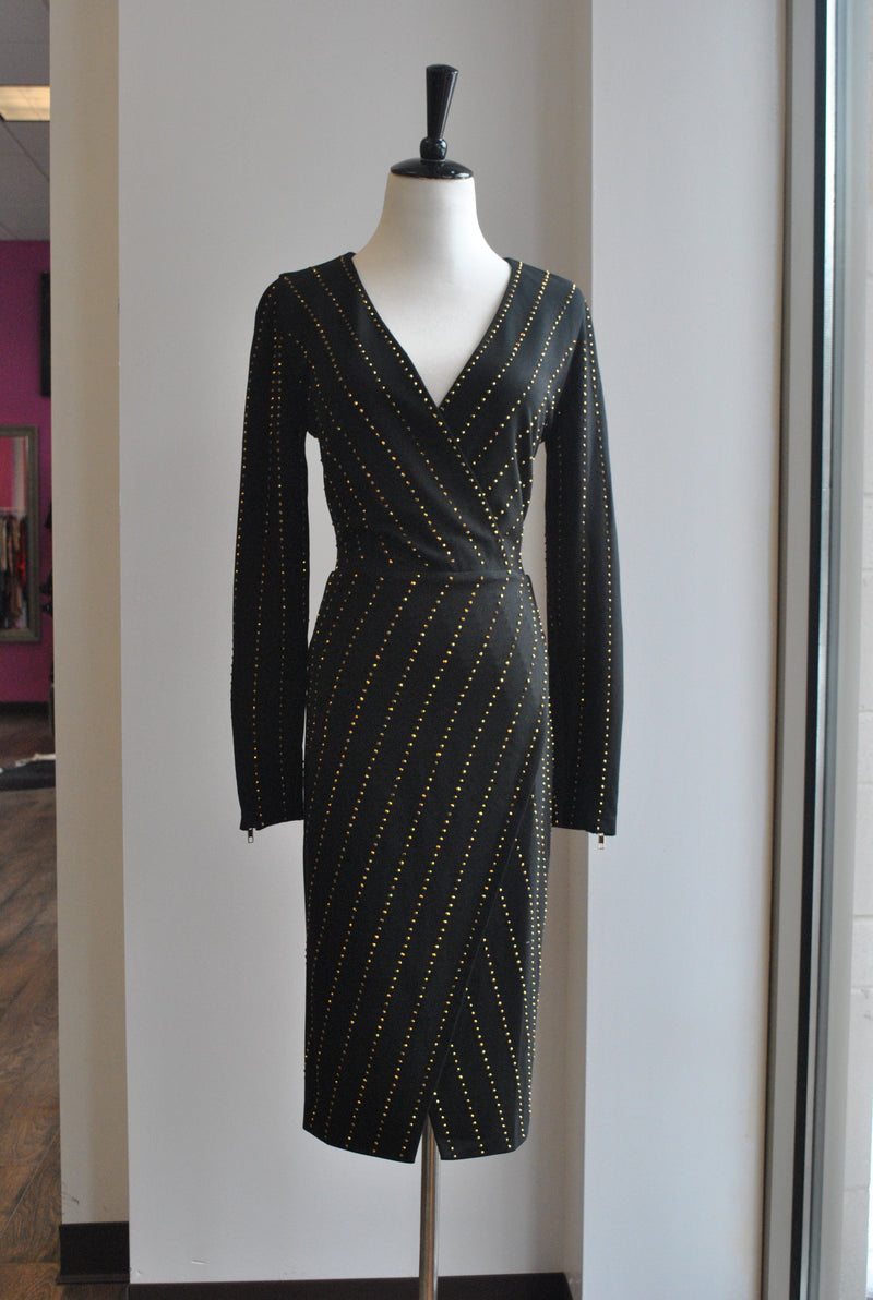 BLACK MIDI DRESS WTH GOLD STUDS